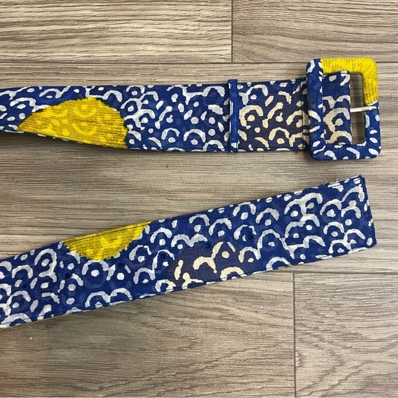 Samantha Sung Blue & Yellow Wavy Dotted Print Fabric Belt main image 5
